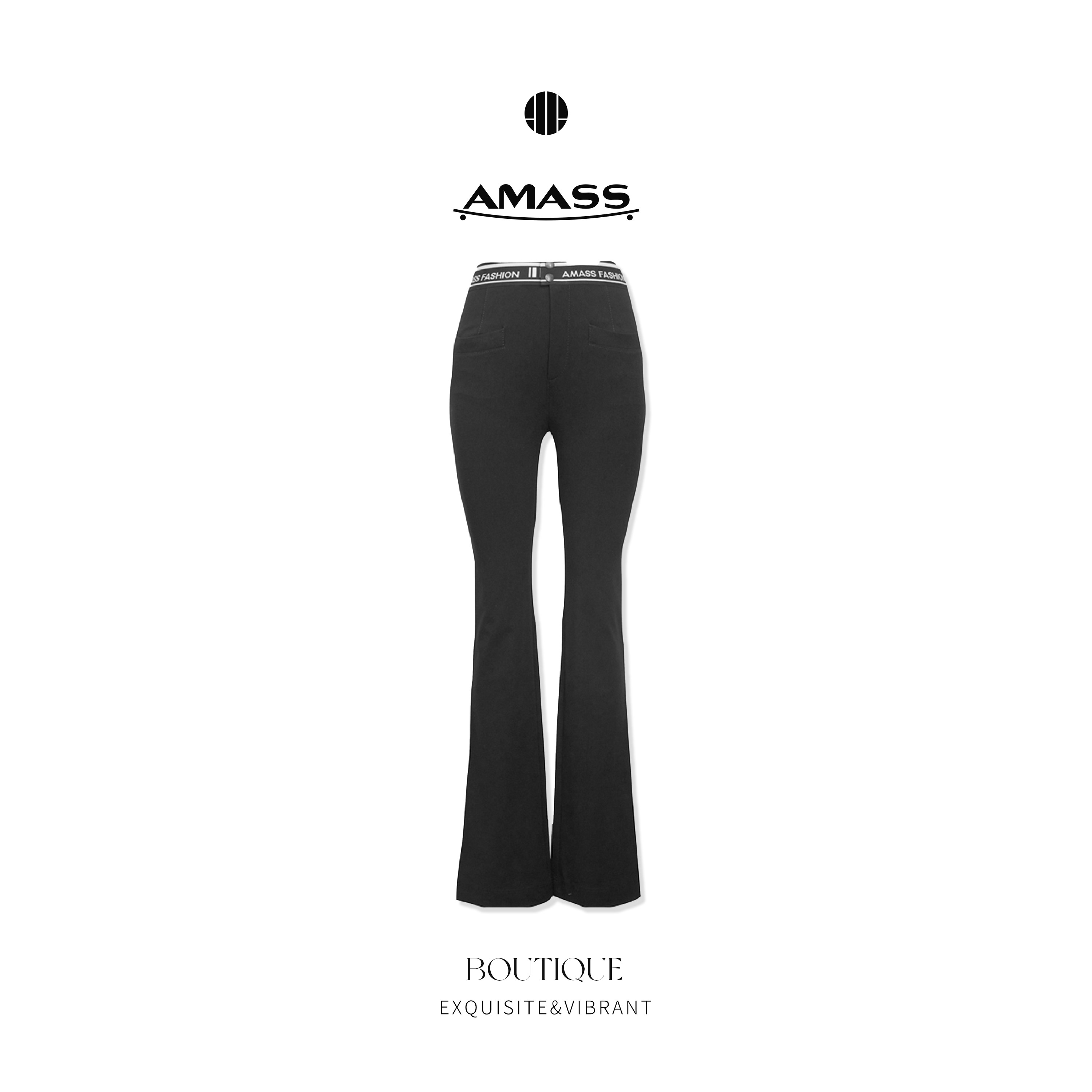 AMASS阿玛施修身时尚字母织带四面弹微喇裤5100460女式休闲长裤