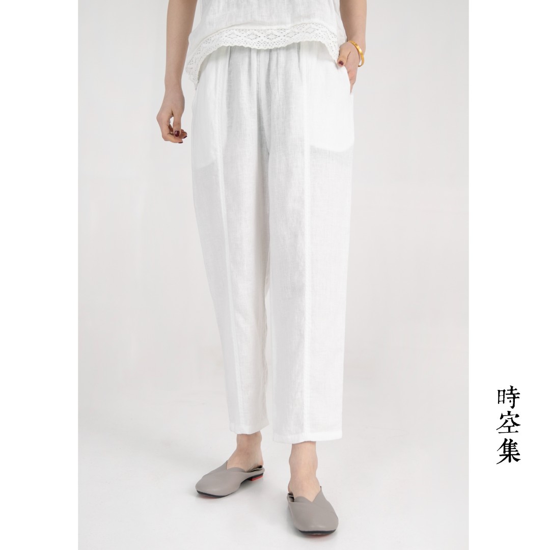 5125雨露亚麻纯色九分裤显瘦八片亚麻裤松紧腰哈伦夏季休闲哈伦裤