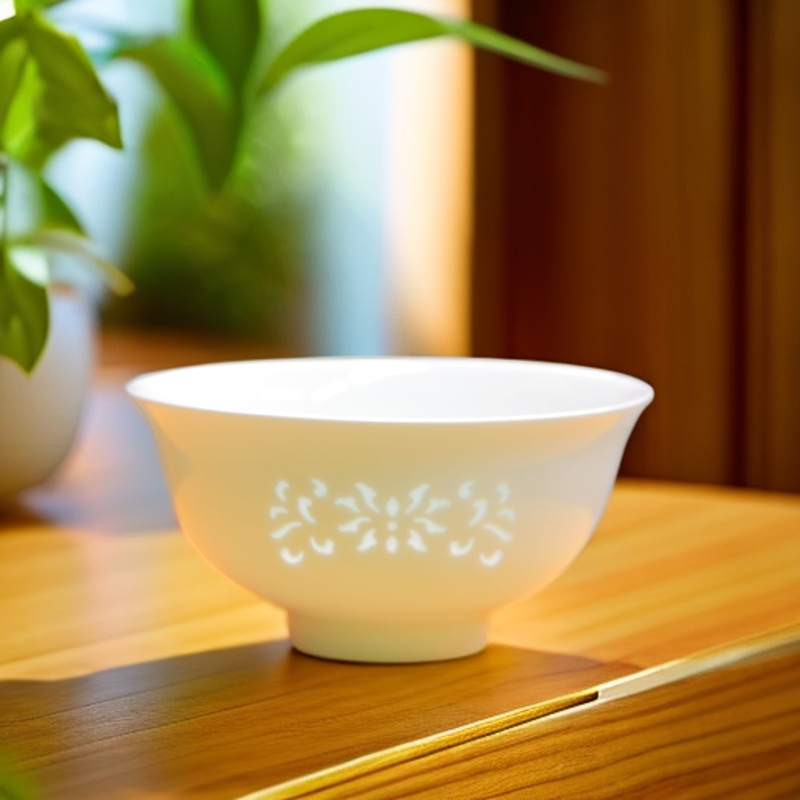 （6个装）景德镇玲珑陶瓷米饭碗单只157克5英寸