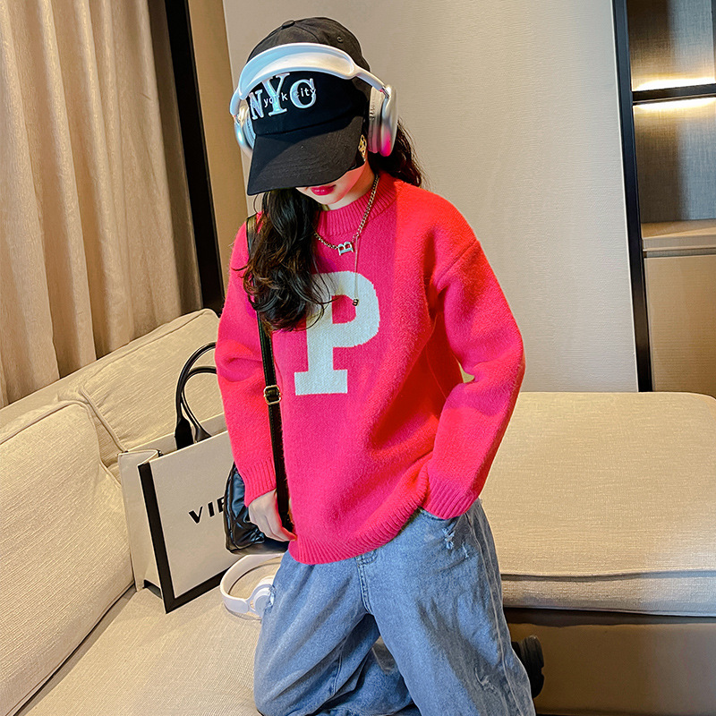 巴拉巴拉童装女童字母提花毛衣秋冬装新款中大童女孩韩版毛线衣潮