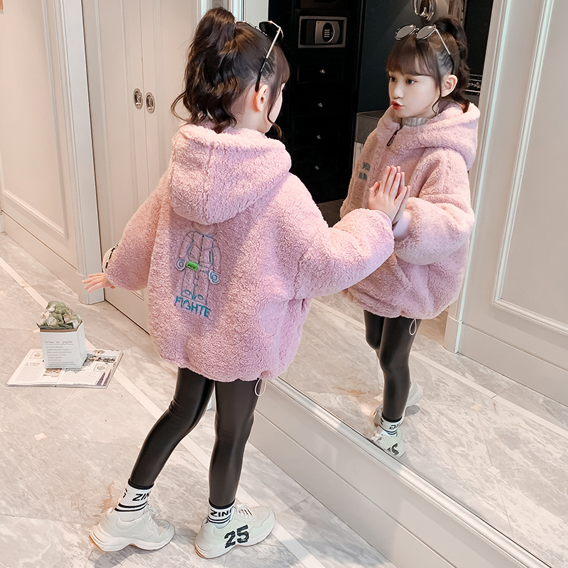 巴拉巴拉女童羊羔毛外套2023新款儿童洋气秋冬装大童女孩网红上衣