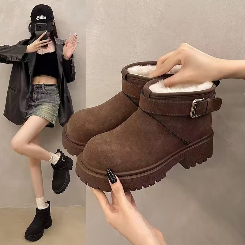 H6231加绒复古磨砂大头鞋小个子显瘦短靴马丁靴