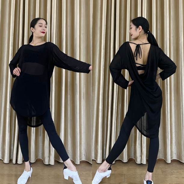 JIA DANCE拉丁舞网纱荡背大衫教课练舞遮肉显瘦连衣裙R152