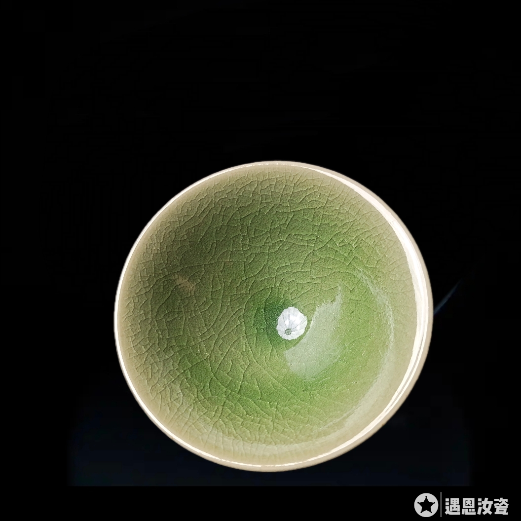 省工大师原生态原矿葱绿釉纯手工斗笠主人杯珍藏限量版