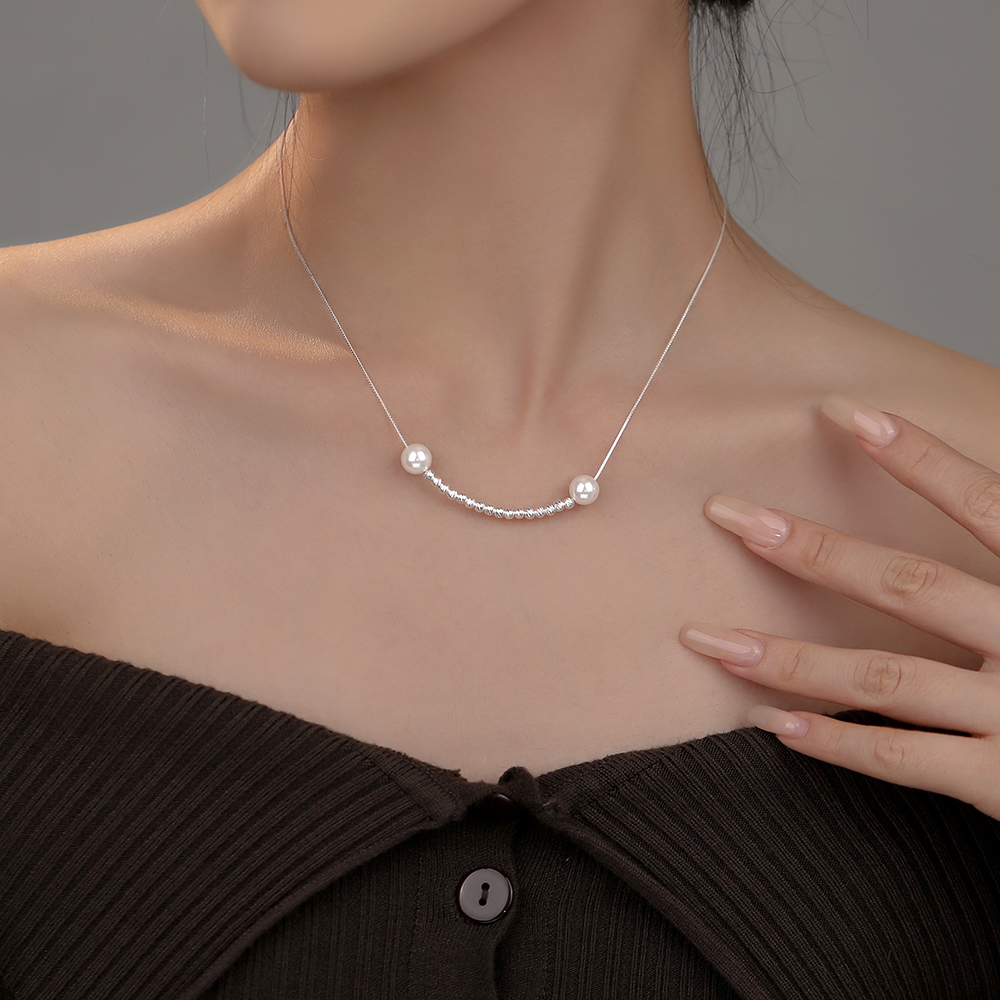 坠链均925银 微笑珠珠项链纯银百搭新款颈链轻奢女高级感锁骨链