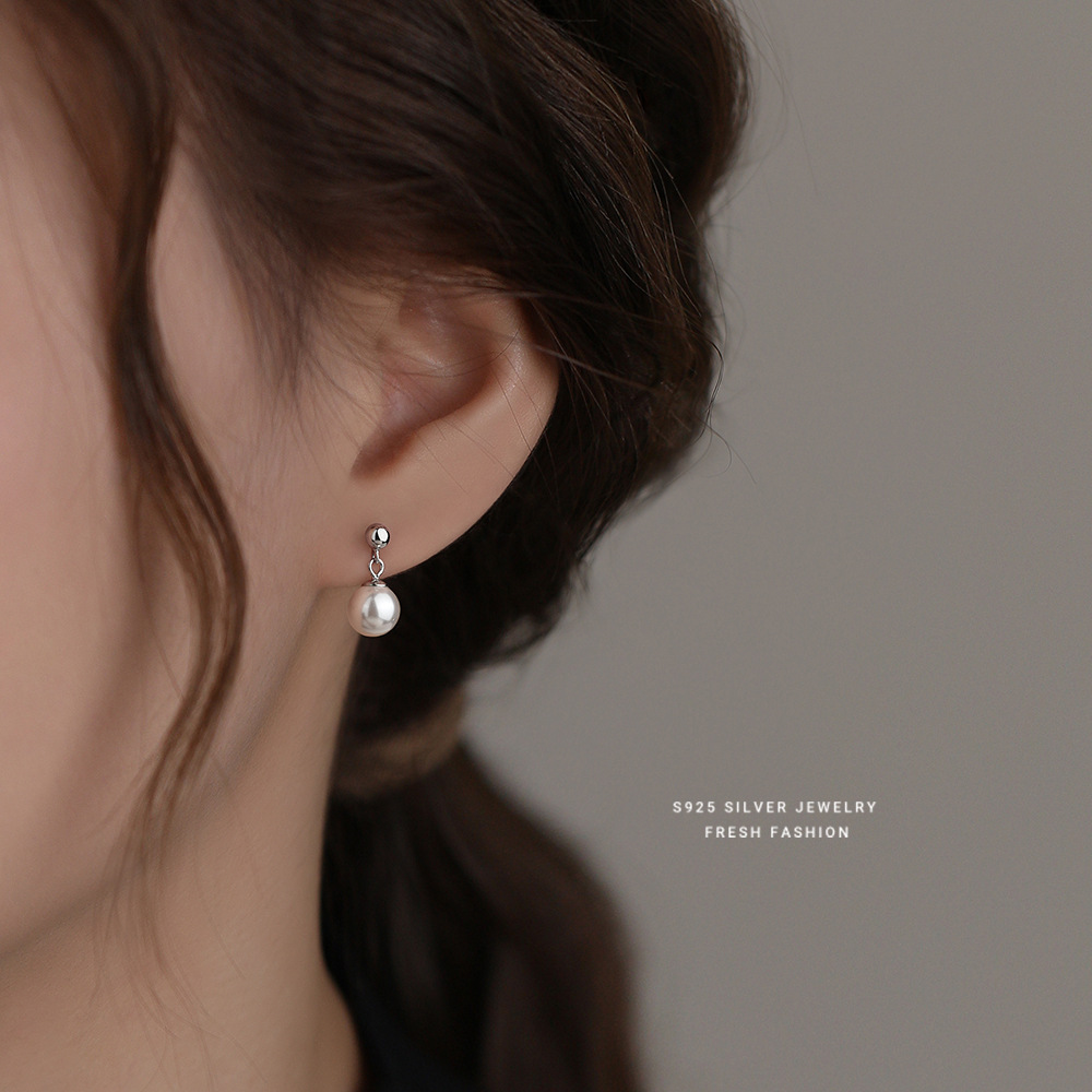 925银耳饰 银豆豆耳坠纯银2025爆款正圆简约百搭短款养耳洞耳饰