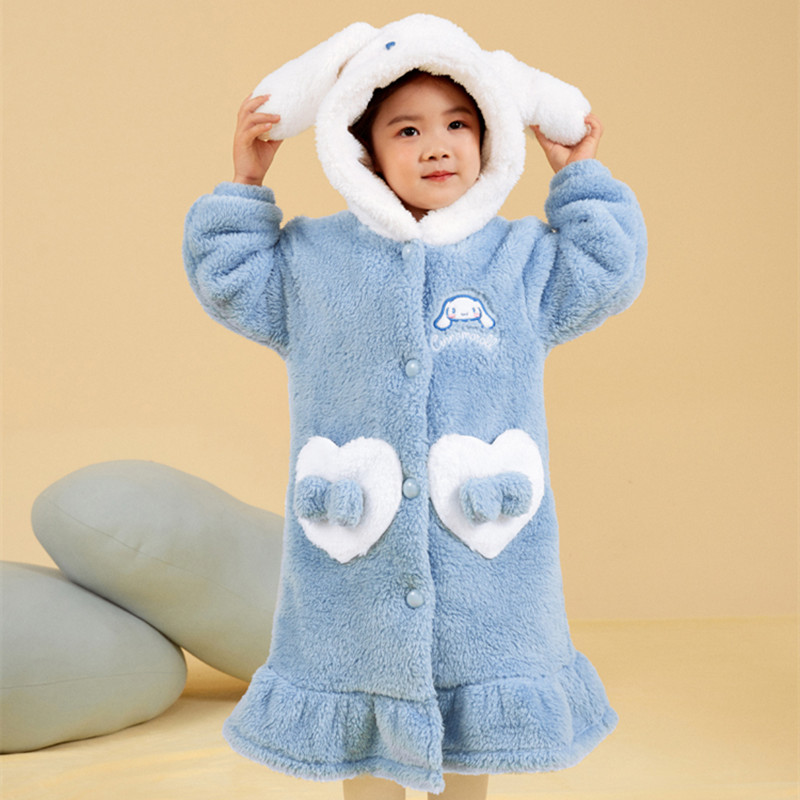 儿童睡袍秋冬季玉桂狗加绒加厚长款珊瑚绒睡裙睡衣中大童女宝宝