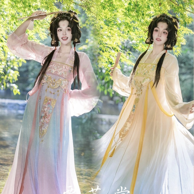 栗芝堂原创新品｜【双子星】汉服双色唐制夏季刺绣齐胸裙春夏古风