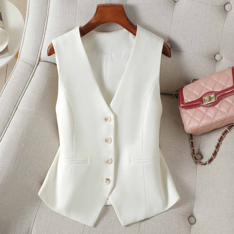 白色短款V领修身马甲女春秋25新款时尚显瘦气质职业百搭女士马夹