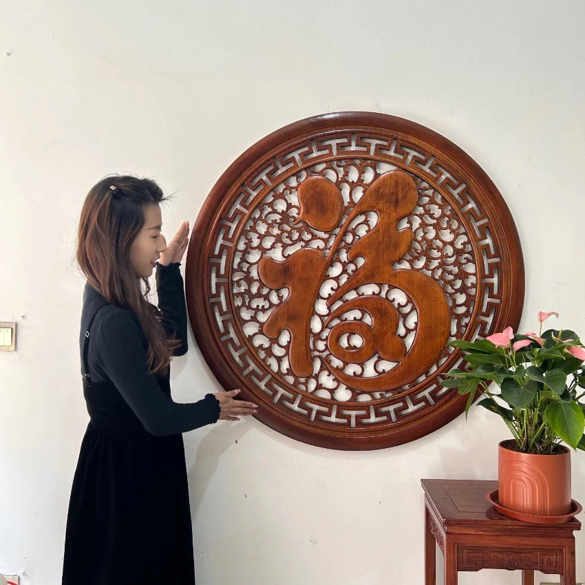 仿古色康熙福香樟木材质东阳自然工艺客厅餐厅背景墙实木实木挂件