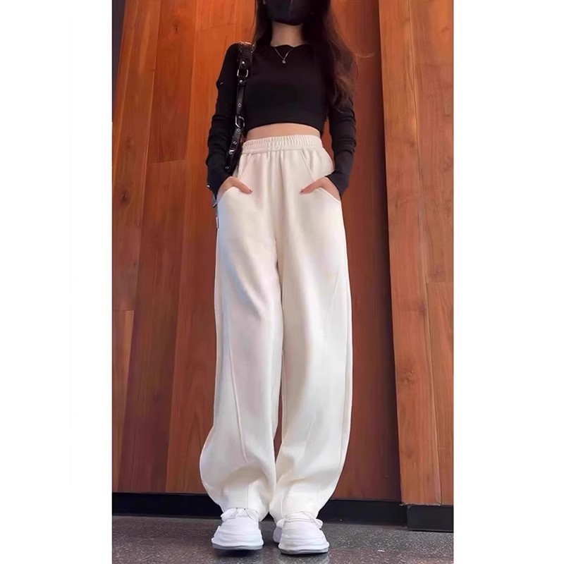 芯娇晴香蕉裤女春秋新款高腰弯刀镰刀裤垂感白色裤子阔腿休闲卫裤