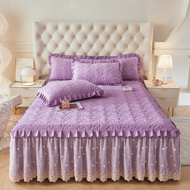 冬季加厚夹棉保暖高克重宝宝绒婴儿绒细腻绒单床裙床罩床裙套件。