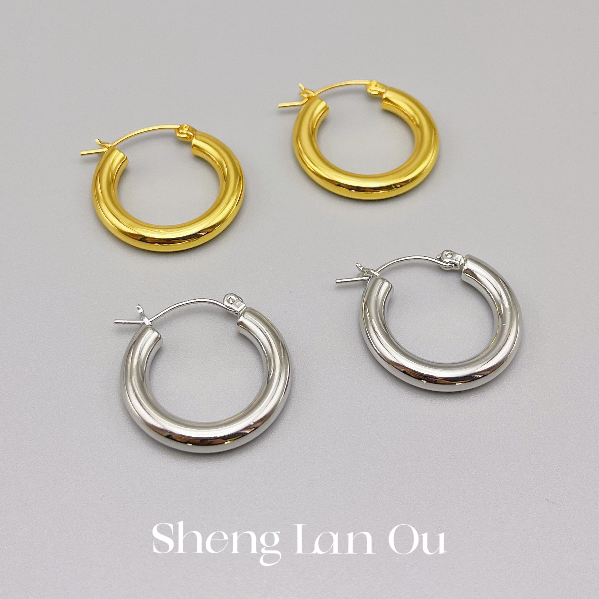 圣兰欧 铜合金耳饰 金色耳环耳圈耳环圈圈款轻奢高级感金色金耳环