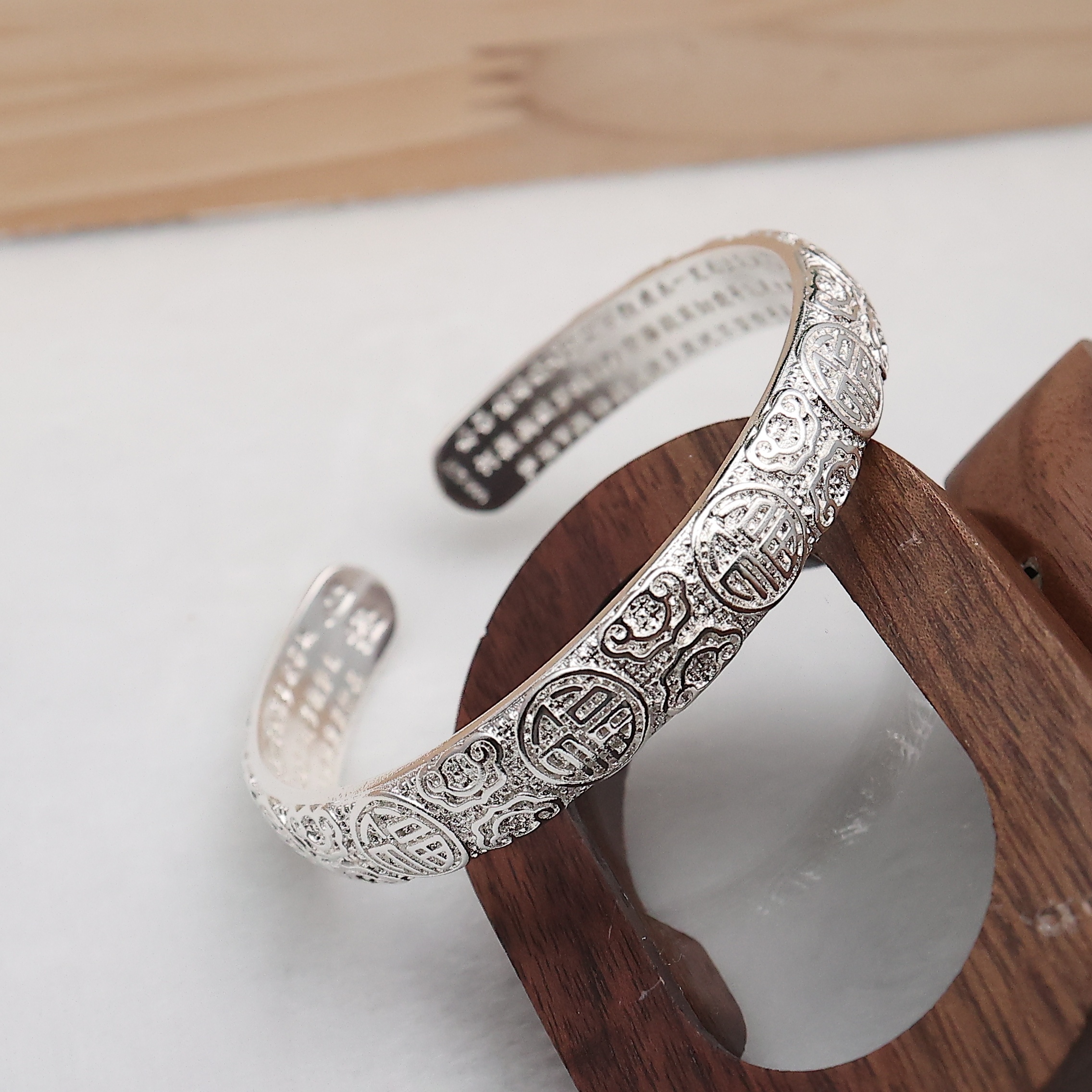 足银手镯 411新款亮面百福手镯女款手工时尚百搭复古民族风素款