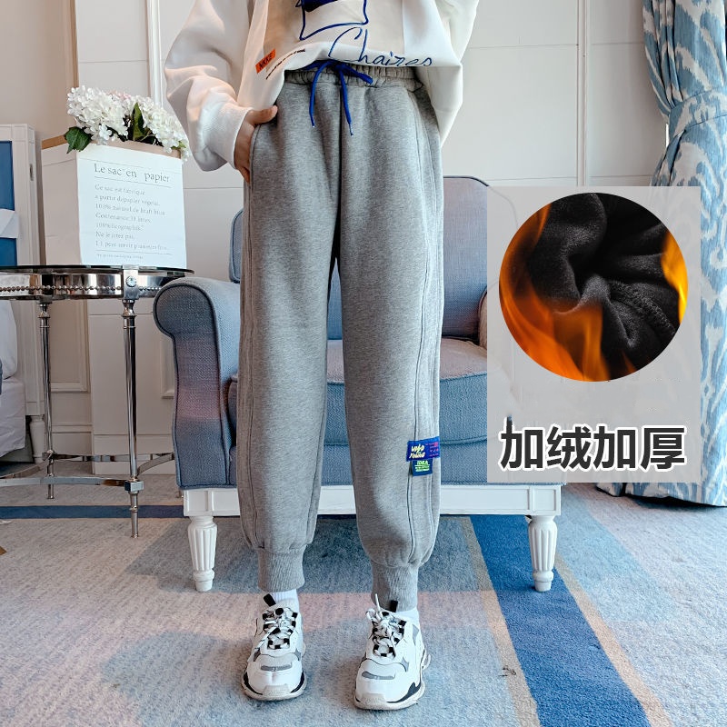女童加绒卫裤秋冬款外穿儿童加厚网红运动裤中大童束脚裤冬季洋气