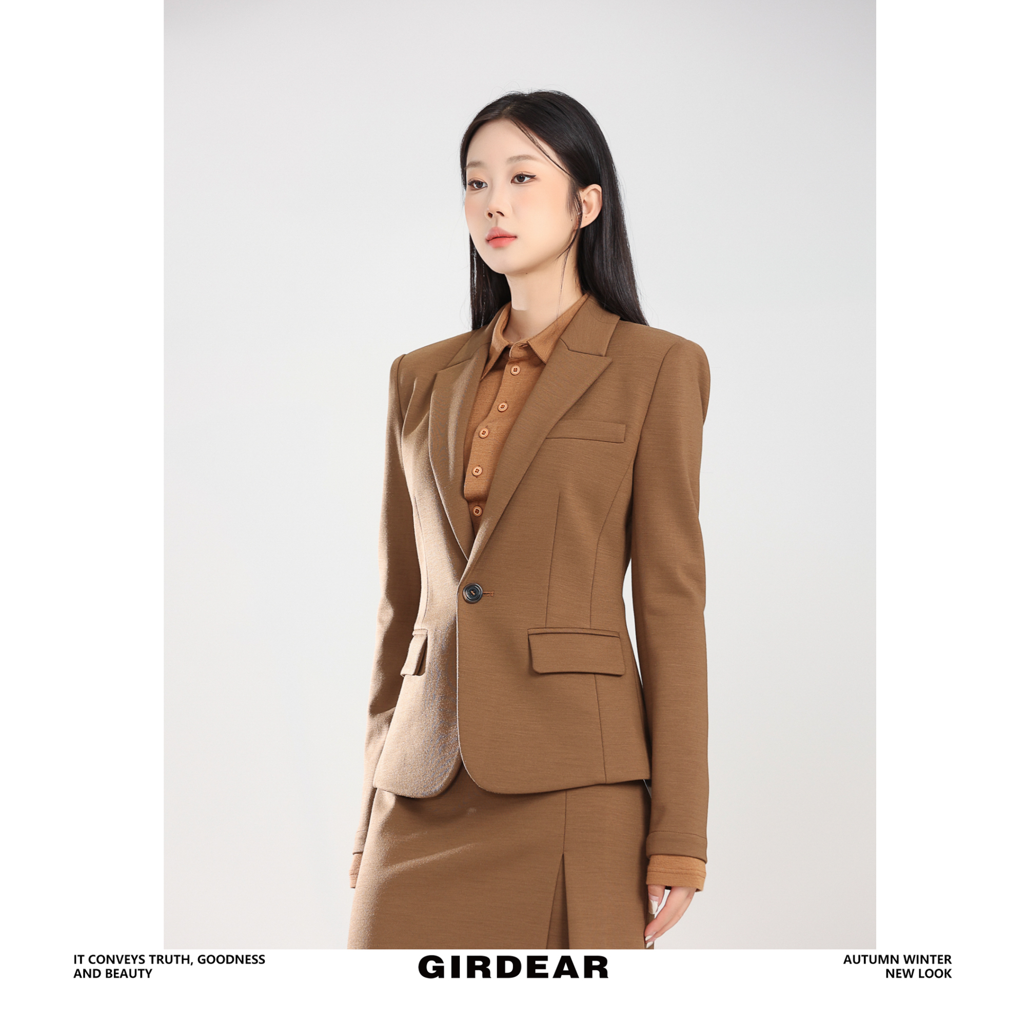 GIRDEAR/哥弟品质女装百搭气质通勤修身显瘦带扣职业西装1400757