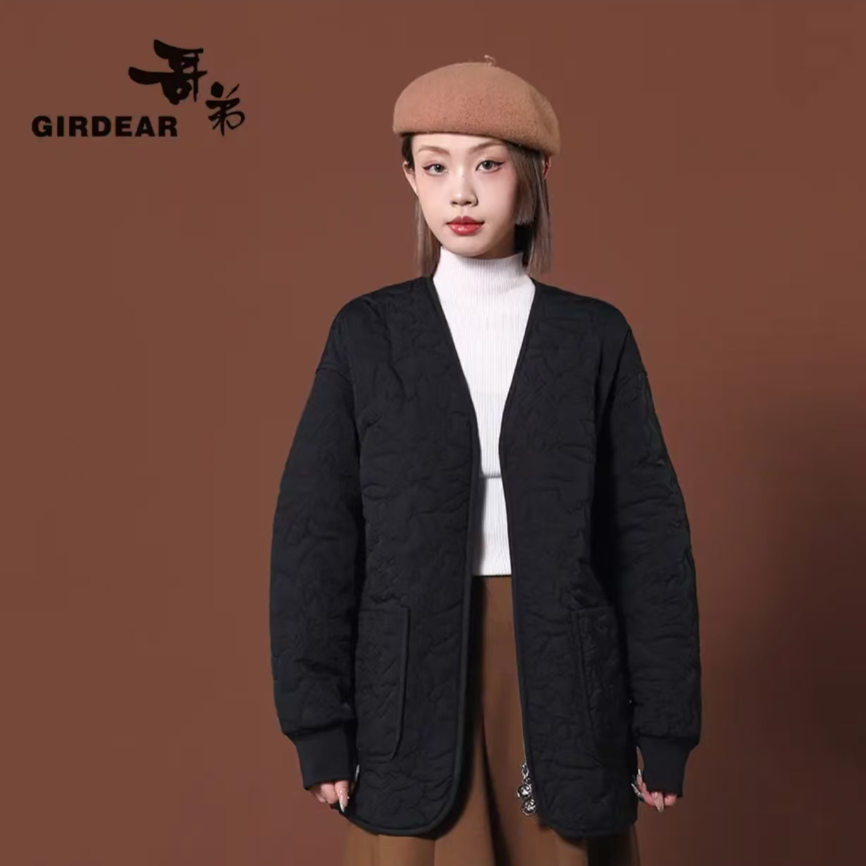 GIRDEAR/哥弟1400769新雪丽短款百搭黑色宽松冬季休闲韩版外套