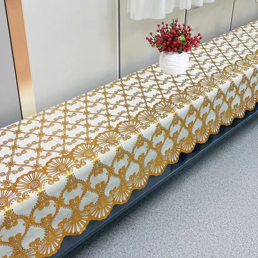 （可裁剪）烫金PVC电视柜床头柜桌布防水防油免洗长方形方形防烫