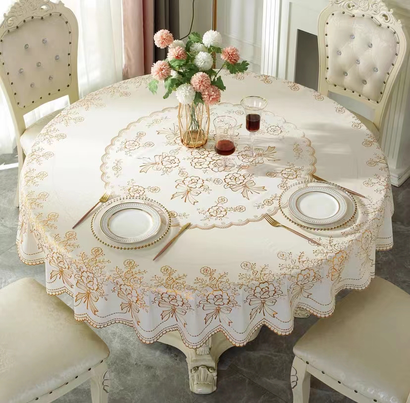 （直径1.8米桌布)圆桌专用升级版烫金桌布加大加厚防水免洗餐桌布
