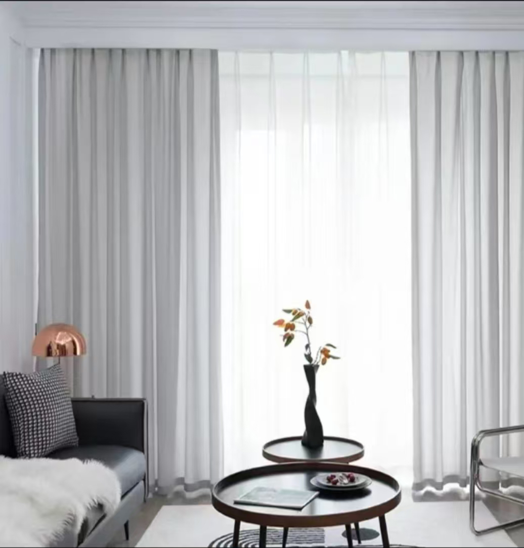 灰色幻影纱透光不透人成品窗帘定制现代极简轻奢客厅阳台卧室
