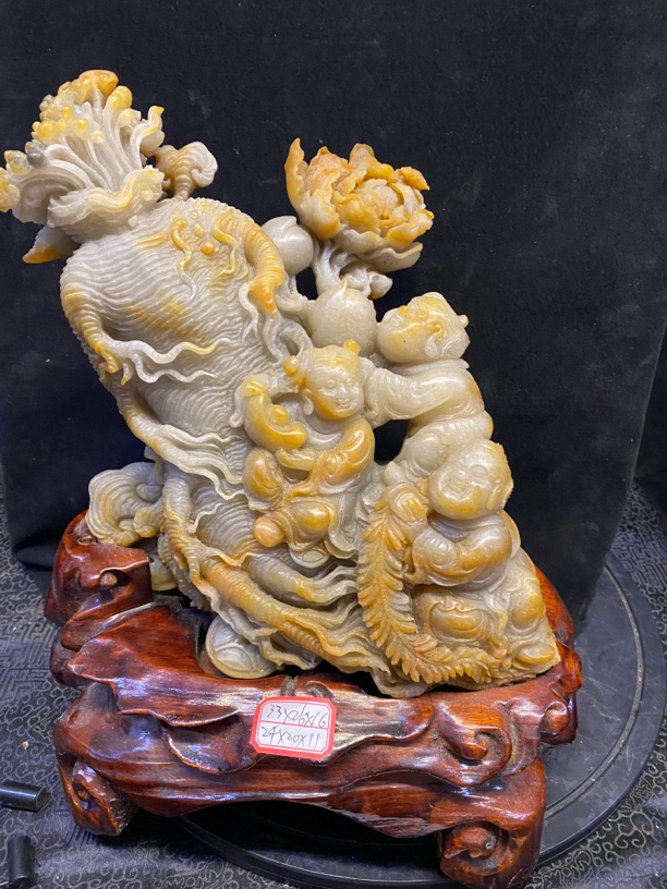 人参如意#老挝石雕刻摆件