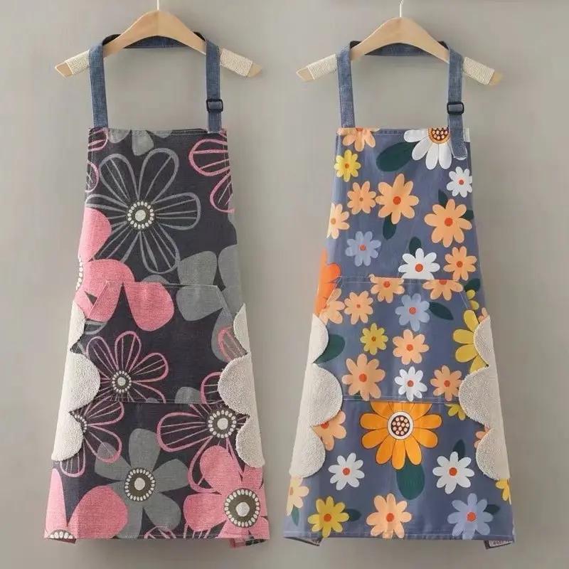 围裙新款2021韩版女家用做饭围腰厨房防水防油网红印花工作服