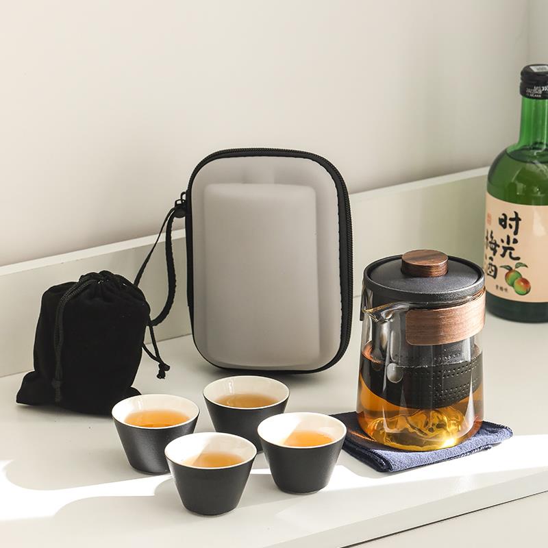 可携式玻璃旅行茶具陶瓷快客杯一壶四杯露营茶具套组商务定制伴手