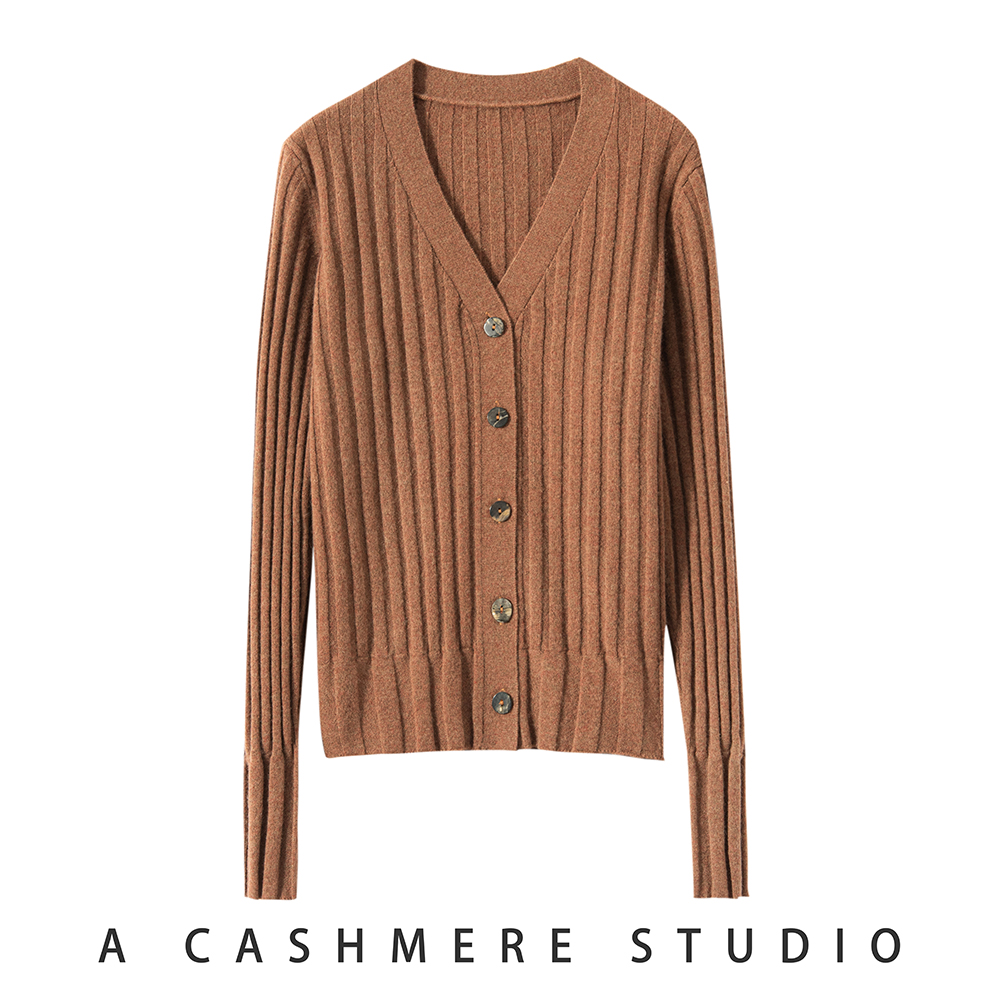  V领显瘦抽条针织羊绒开衫 休闲/宽松百搭复古气质早秋