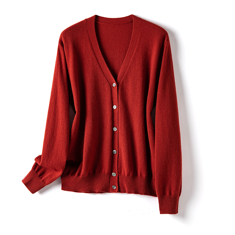 城市彩片   百搭V领针织羊绒开衫 简约