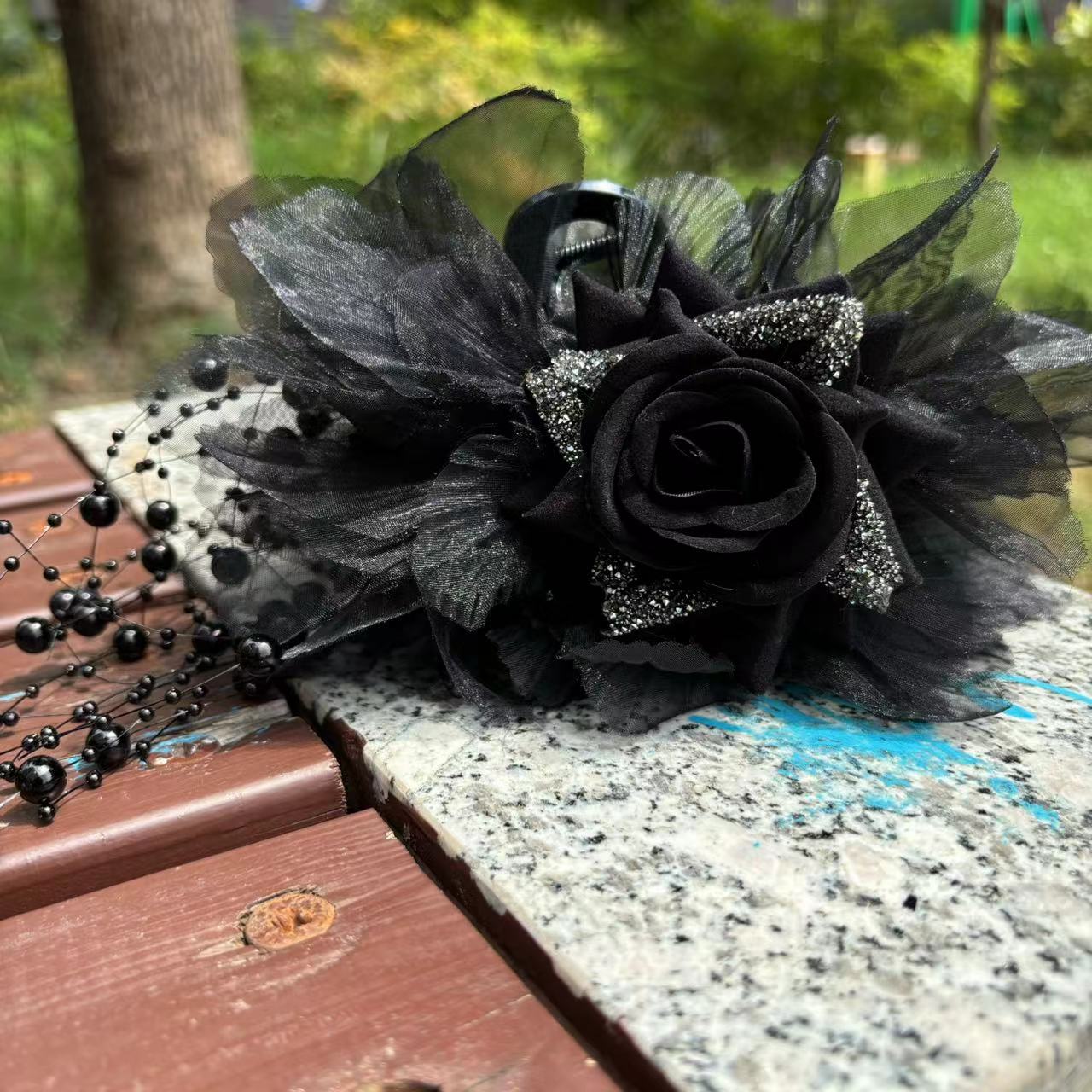 【闪耀玫瑰】发夹头饰发夹气质时尚百搭黑色网红轻奢简约韩版优雅