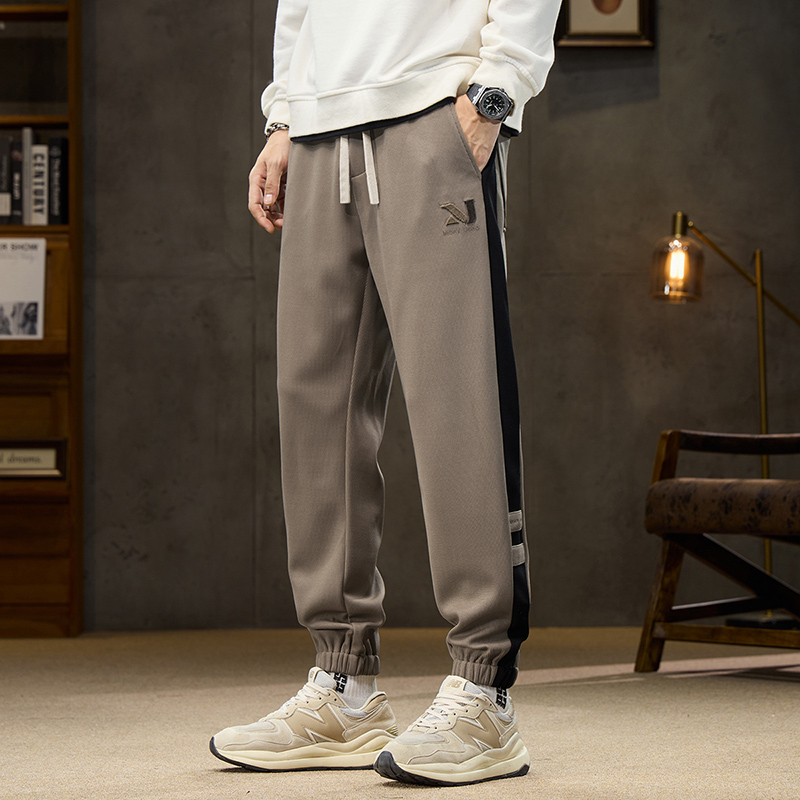 秋季新款束脚休闲裤男士宽松百搭哈伦运动裤时尚大码潮牌拼接卫裤