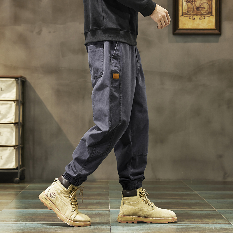纯棉工装裤男士春季新款美式潮牌宽松束脚裤男款百搭拼接休闲裤子