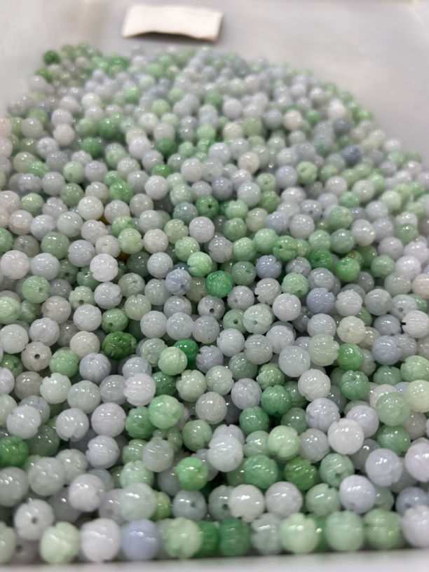 翡翠正品白绿莲花珠散珠珠子手链项链配饰配珠