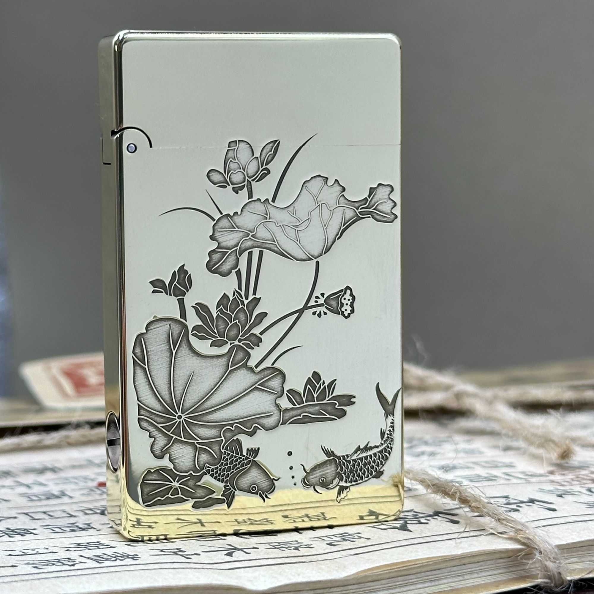 【799朗声-荷花锦鲤】佐罗正品799超薄朗声煤油打火机黄铜一体机