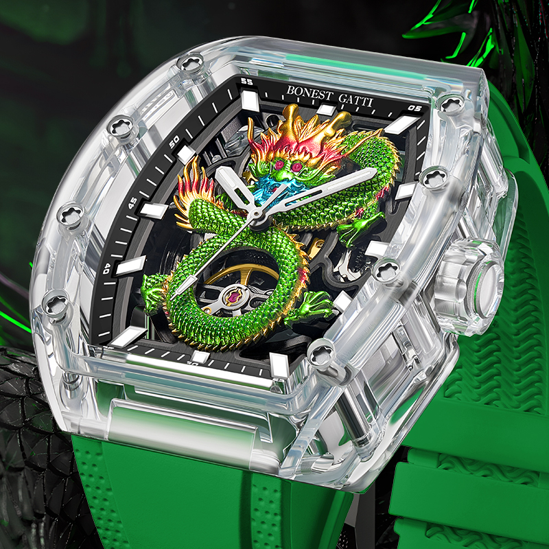 布加迪龙年限量全自动机械表立体浮雕水晶金龙男腕表BG9980【4】