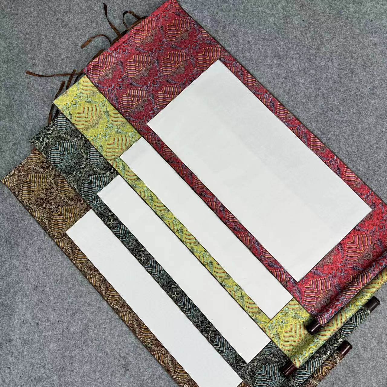 【宋锦全绫古典国风卷轴-四尺四开】书法国画  高档宋锦空白挂轴