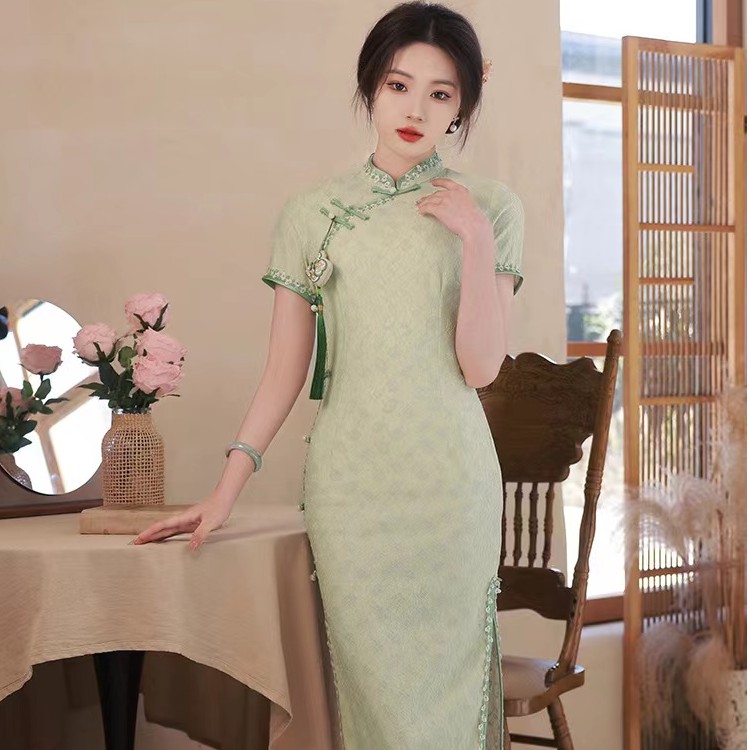 中长款气质少女日常修身改良版旗袍连衣裙优雅显瘦夏季新品