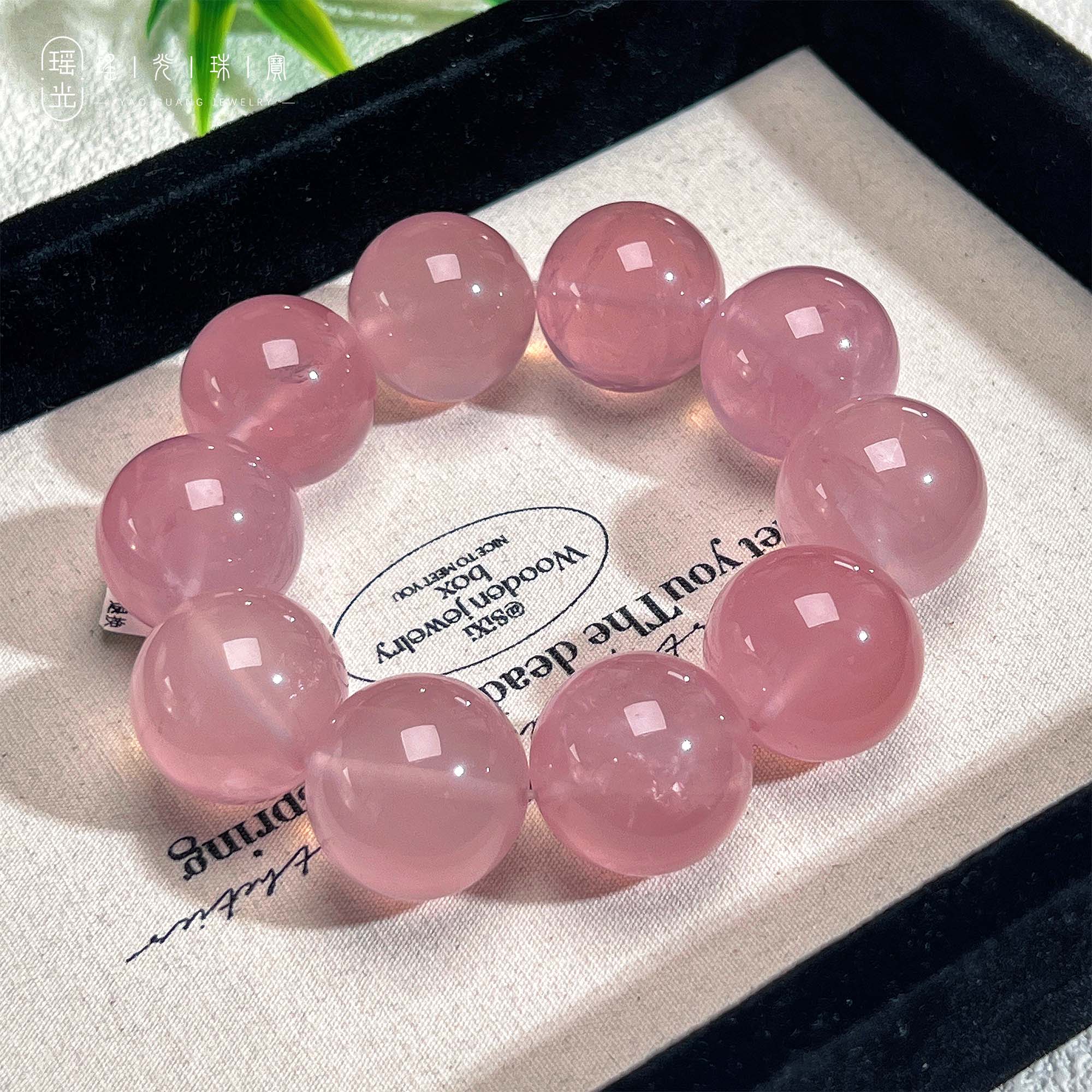 【藏】天然老矿蜜桃马粉晶浓色超大颗手串手链手饰-多样性发货其一