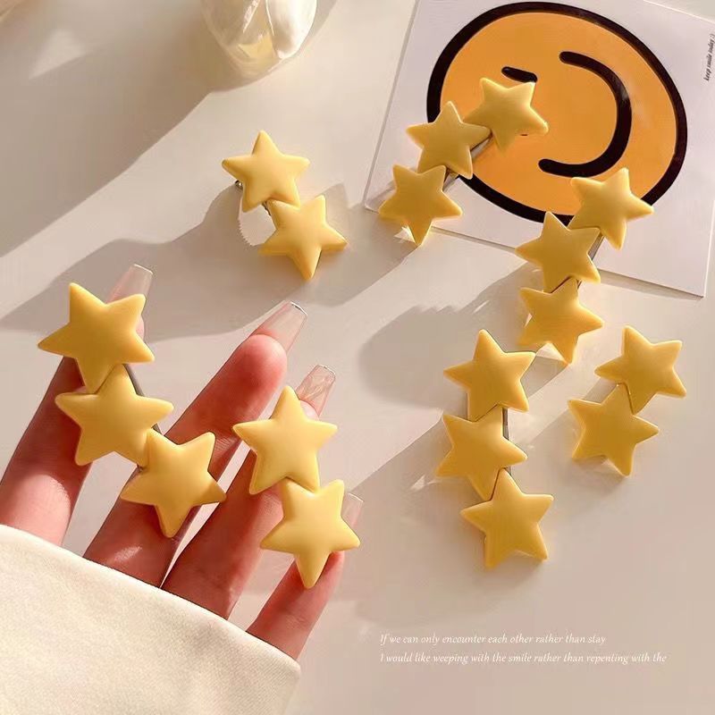 黄色星星发夹女夏季可爱刘海边夹甜美五角星前额发卡鸭嘴夹子头饰