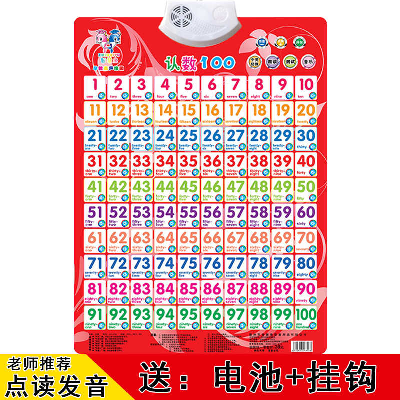 有声挂图识字卡早教0-6岁儿童0到3岁宝宝1-100数字挂图宝宝学数学
