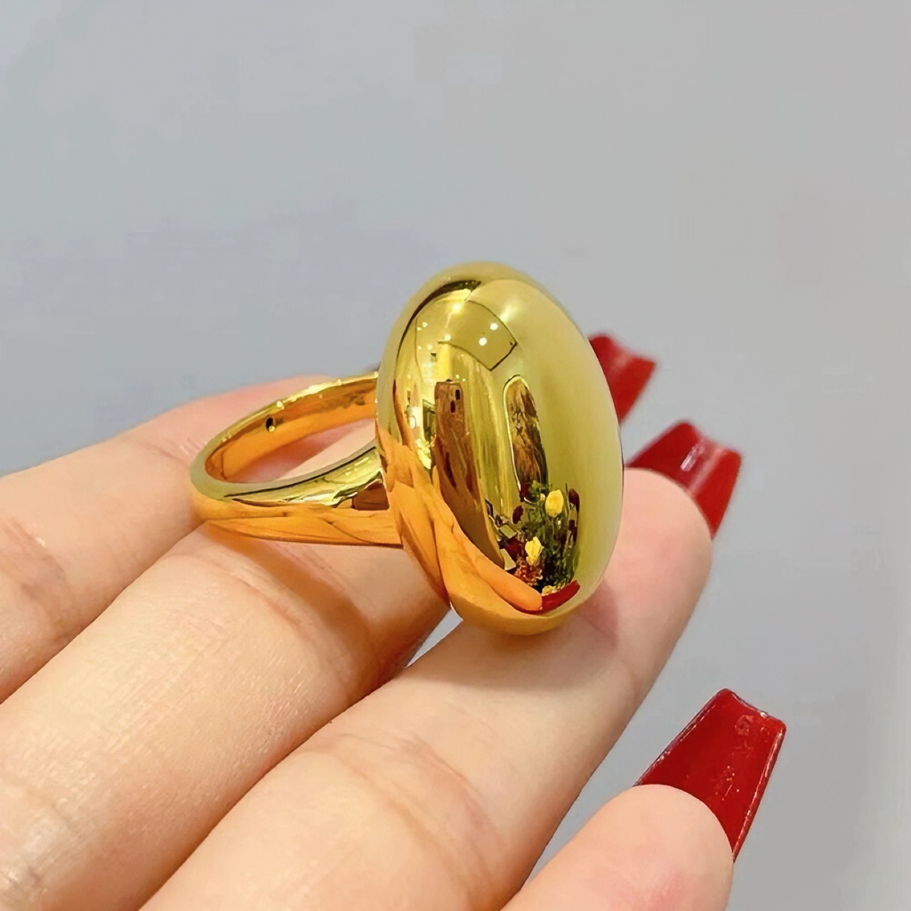 铜合金戒指 光面金色大鸽子蛋戒指ins风个性指环时尚气质简约