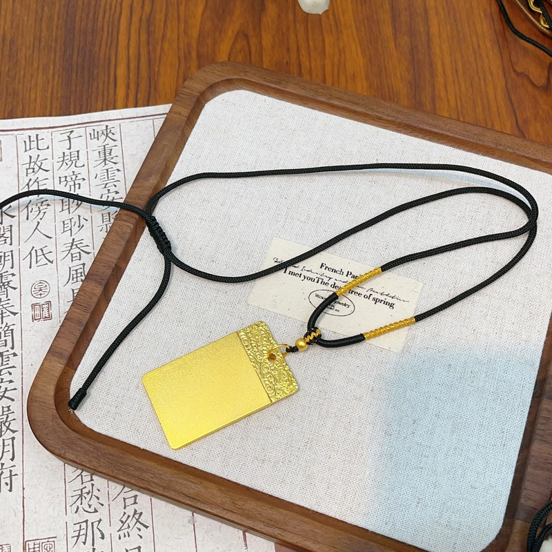 铜合金项链 古法祥云平安无事牌男女黑色精工绳毛衣链