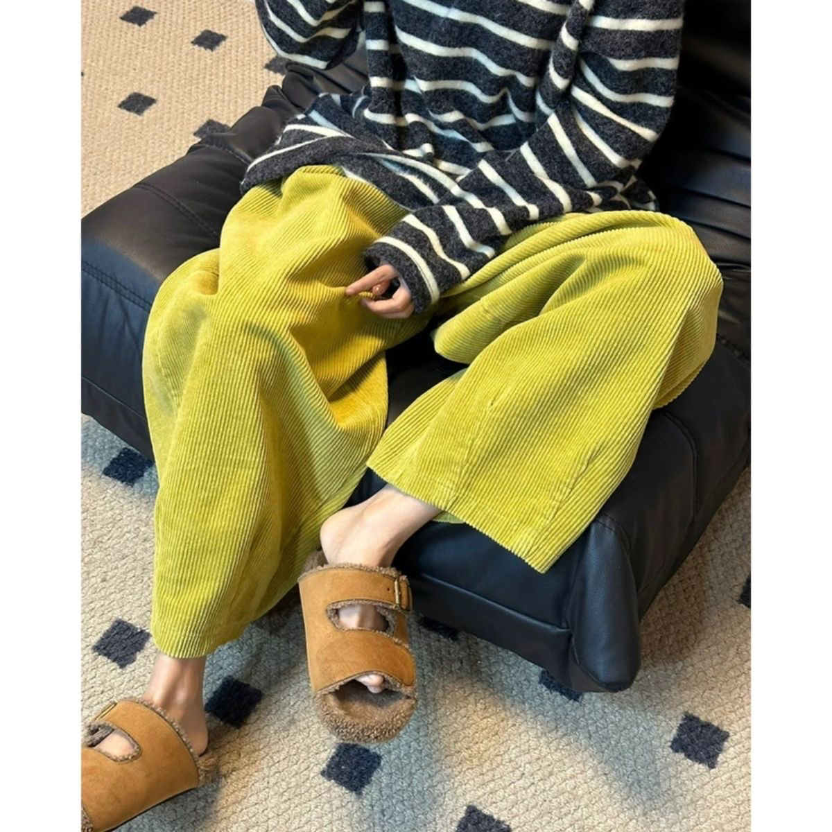 欧洲站冬季高腰纯棉灯芯绒镰刀裤休闲女裤宽松复古条绒阔腿香蕉裤