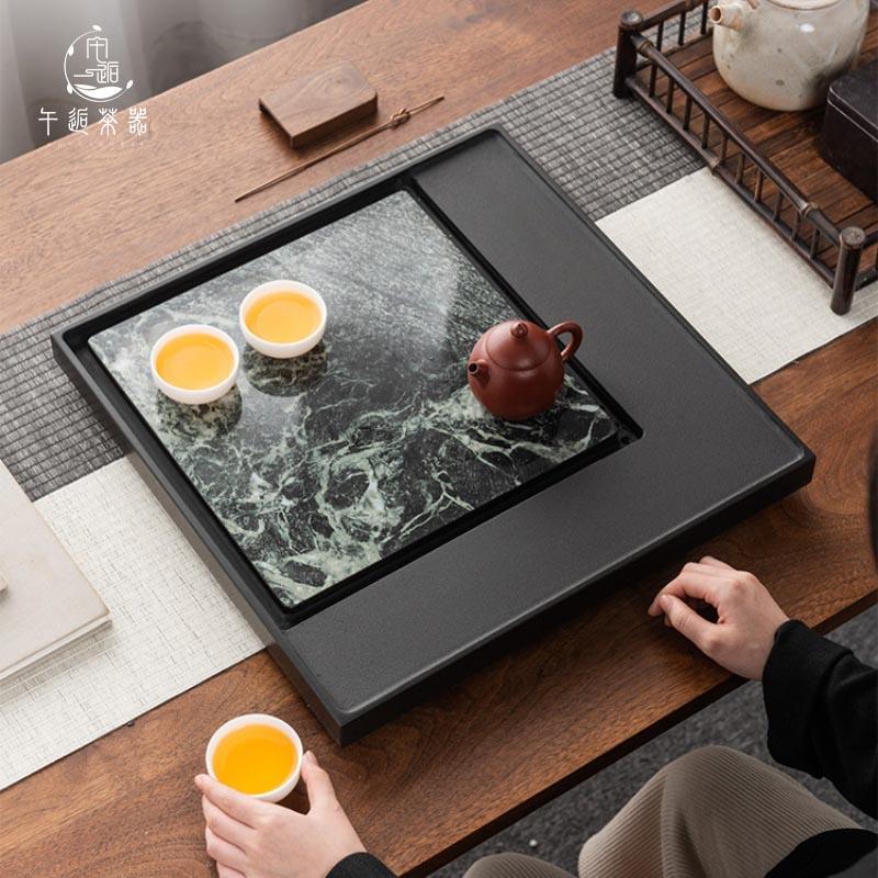 方形天然乌金石岩板茶盘家用祖母绿功夫茶具托盘高端轻奢送礼茶托