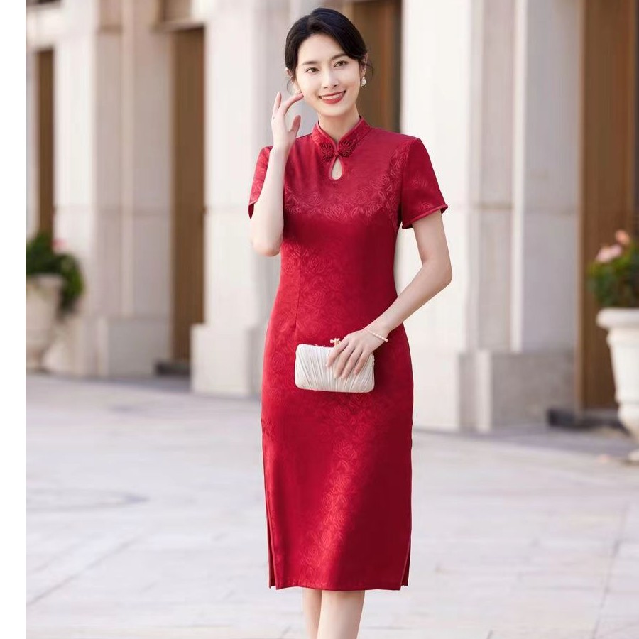 高端喜婆婆喜妈妈真丝提花缎礼服