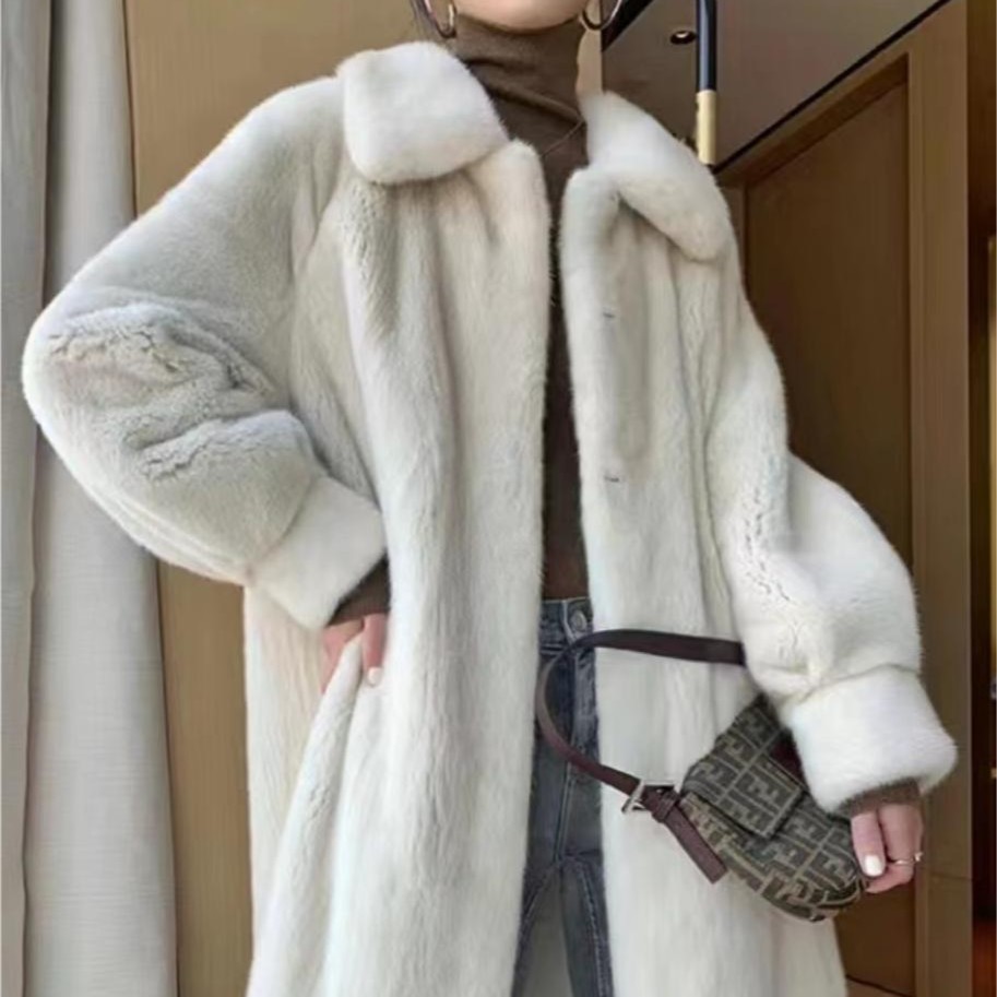 进口珍珠本色紫金短二水貂毛大衣