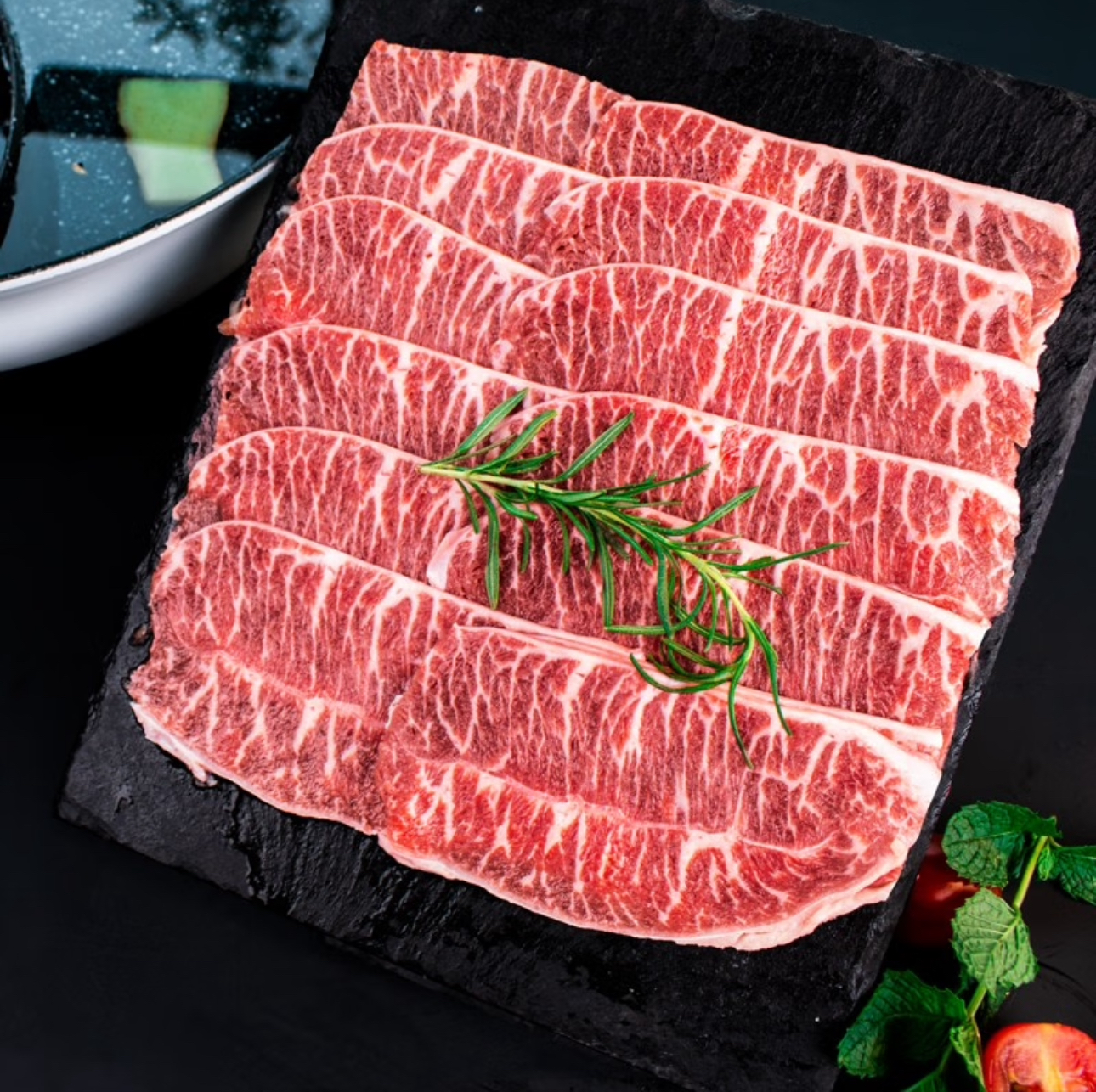 原切牛排进口谷饲板腱雪花安格斯烤肉火锅片寿喜锅寿喜烧原切牛排