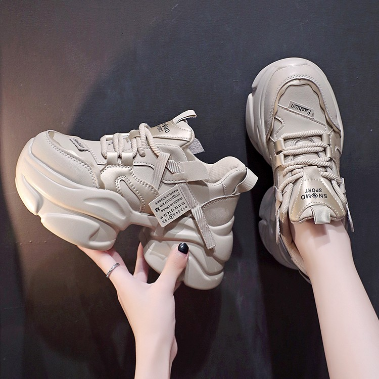 百丽纯爱瑞运动鞋女2023秋冬新款松糕厚底增高老爹鞋显脚小女鞋