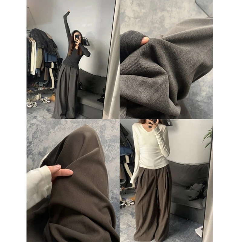 巨舒适宽松毛呢大阔腿裤女秋冬季新款气质高腰设计感休闲拖地长裤