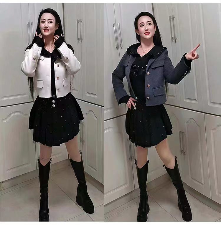 2023新款女士秋冬季小香风短款双面尼毛呢外套高端奢华时尚显气质